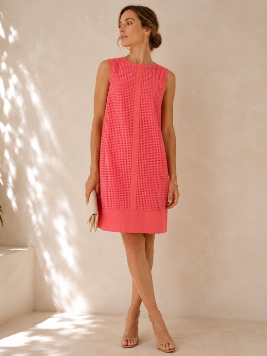 Basler Dresses & Skirts - Basler Coral Pink Laser Cut Cotton Shift Dress EU 42 US 10
